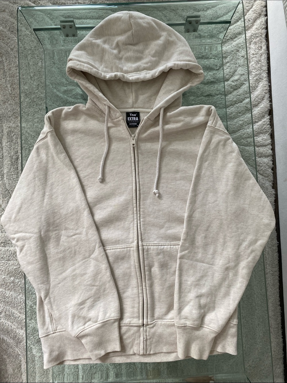 Aritzia TNA Extra Fleece Boyfriend Zip Hoodie Heather Oatmeal XS